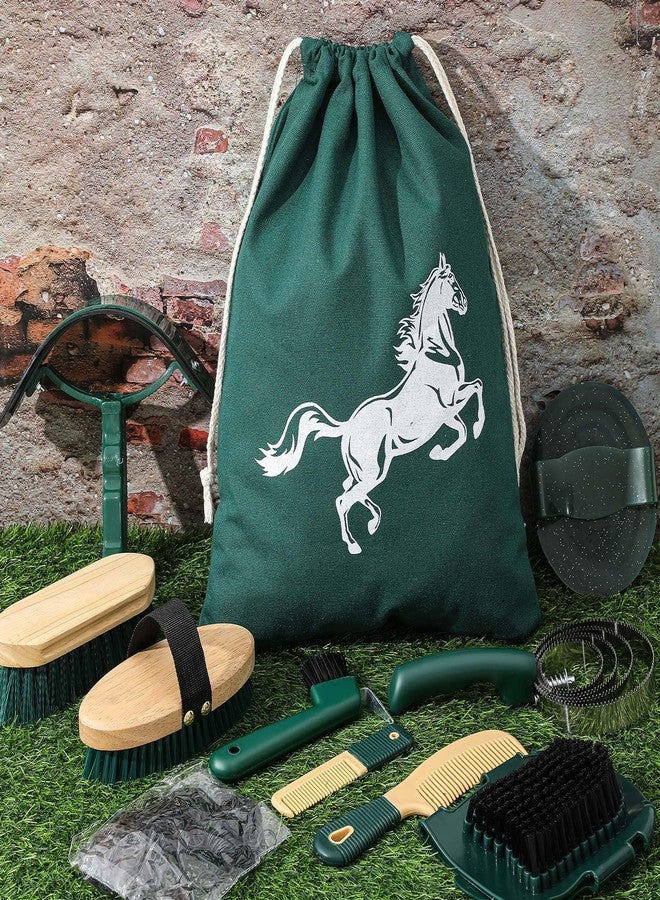 Abbylike 12 Pieces Horse Grooming Kit Racing Festival Tack Room Supplies Horse Brush Sets Equine Care Cleaning Kit Shedding Grooming Massaging Tools (Khaki and Green) - Image 4